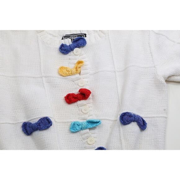BEREK Vintage Hand Knit 100% Cotton Button Down Sweater Two-Needle Bow Design - Picture 4 of 12